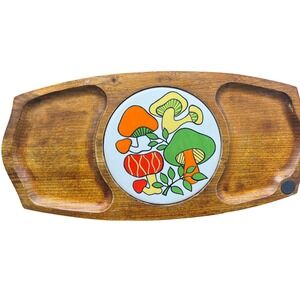 Vintage Merry Mushroom Cheese Board 70's Charcutterie Board Wooden‎ Japan Tile